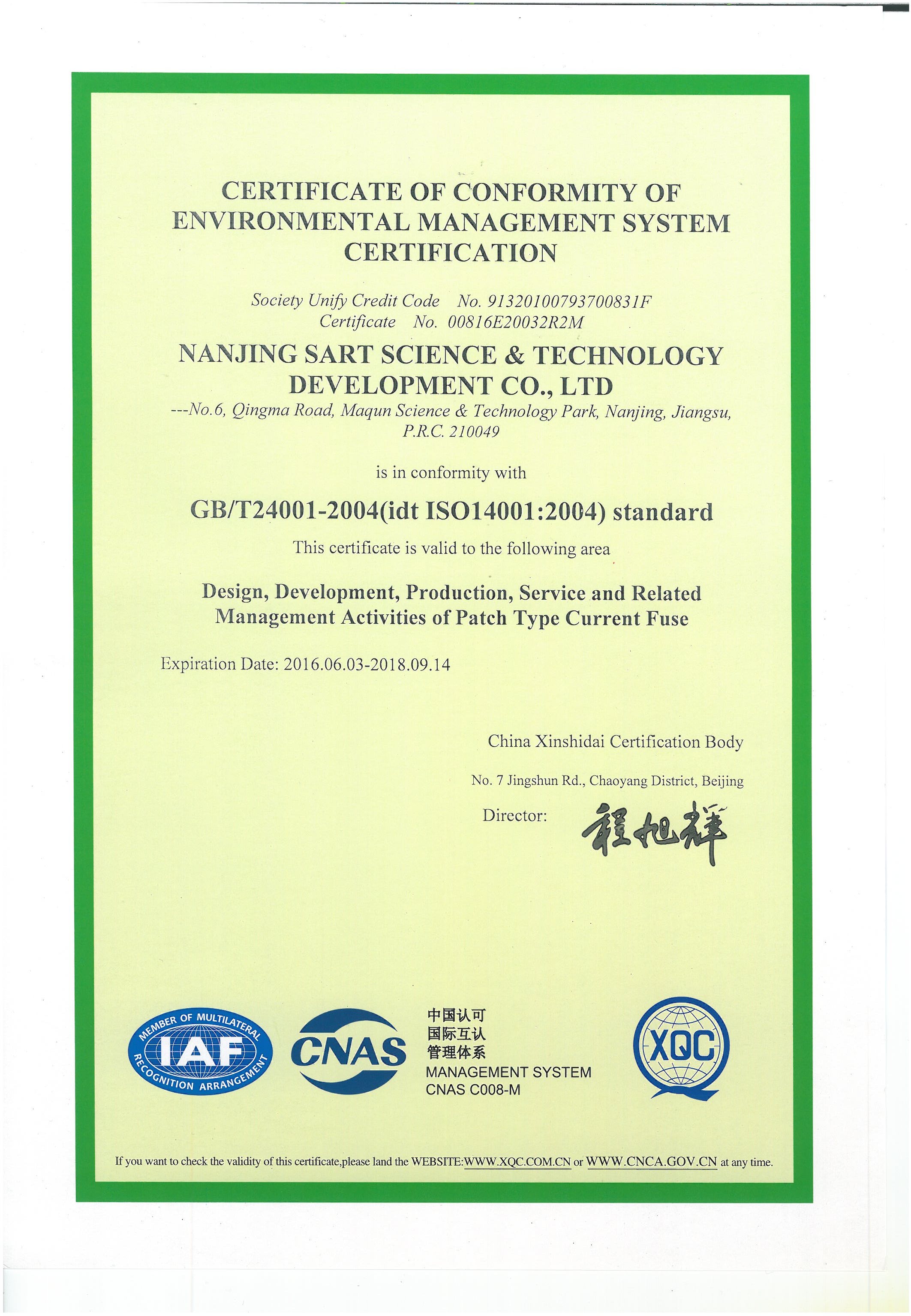 ISO14001 certificate EN